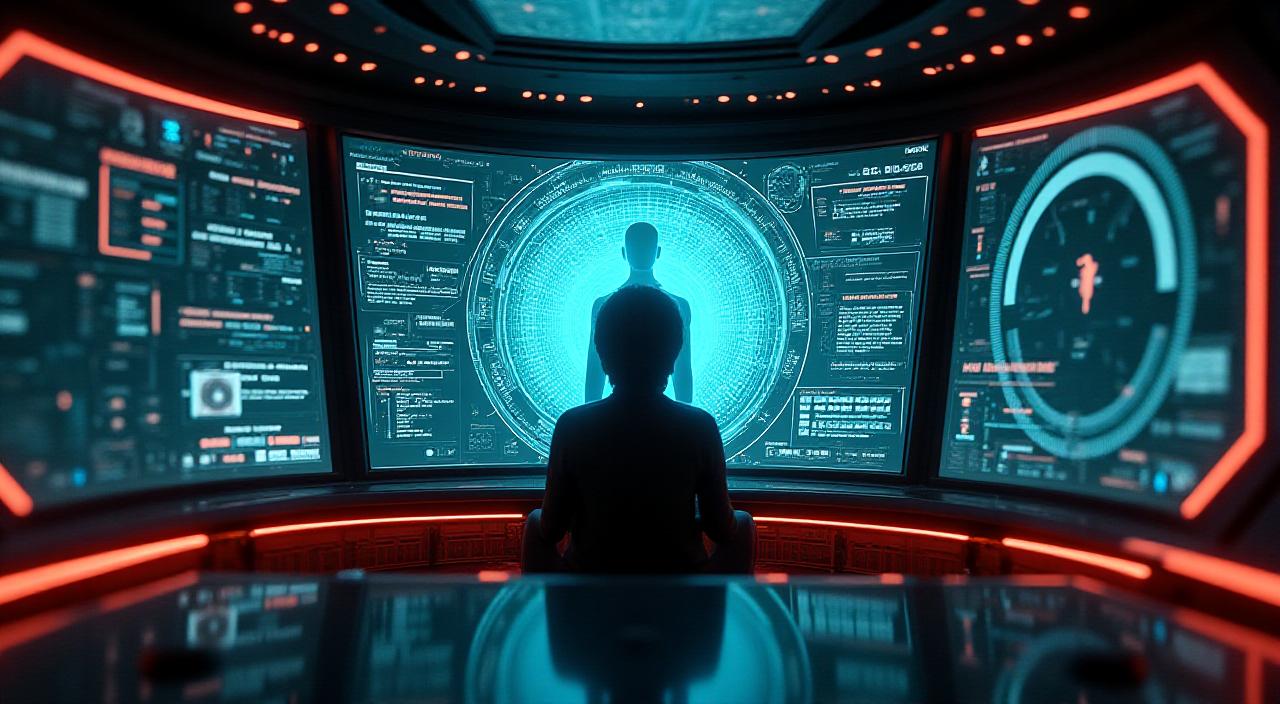 Futuristic neural network interface controlling a gaming character